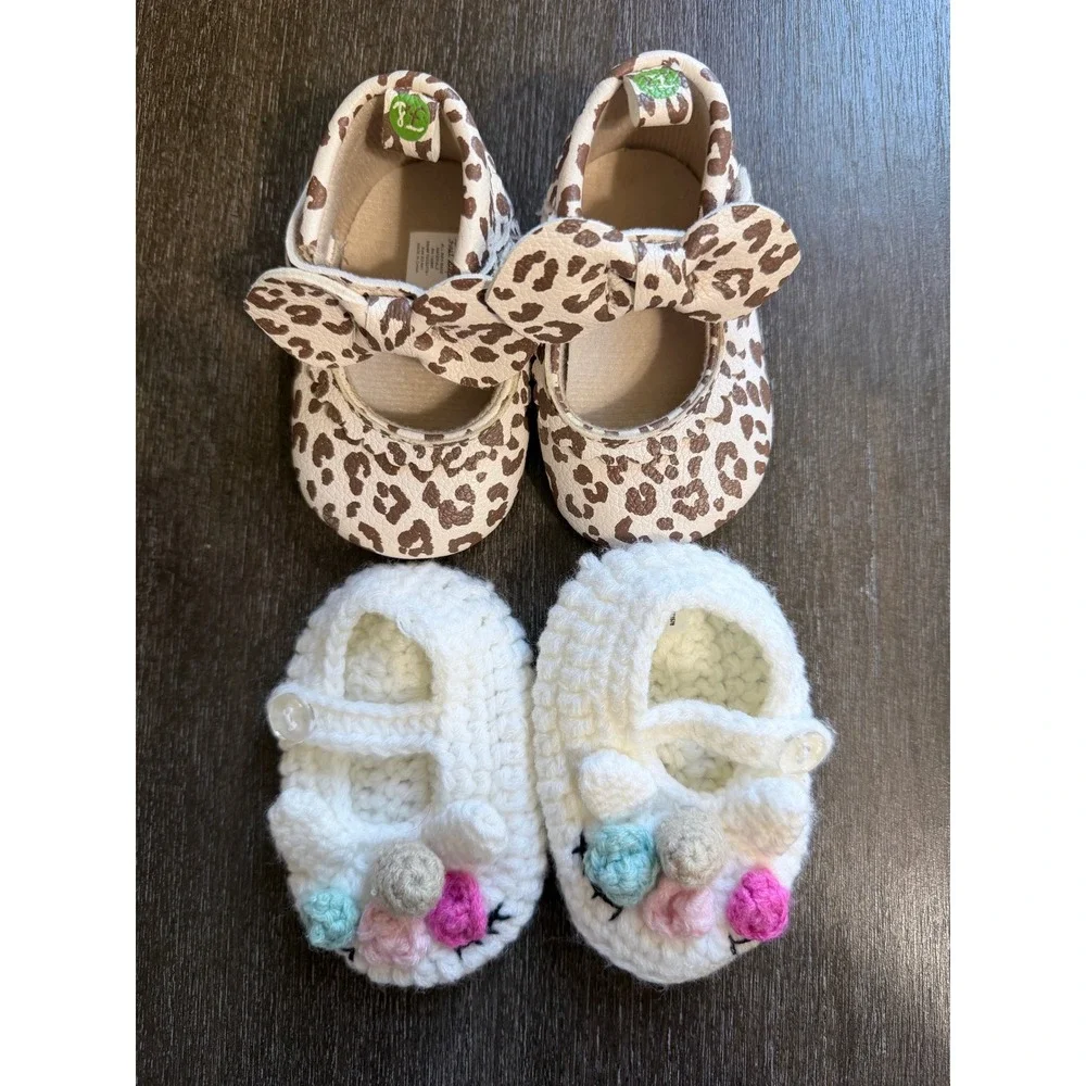 Baby Shoes Girl 0-6M Multi Mary Jane Booties Bow Gold Pink Leopard Lot